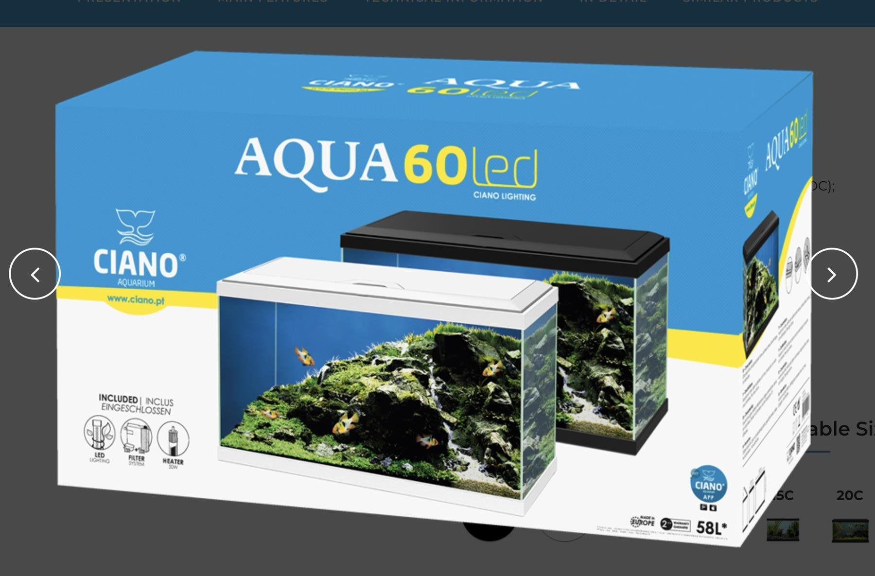 Ciano Aquarium 60 LED - Black (Including CF80 Filter, Heater & LED Lighting) 58 Litre