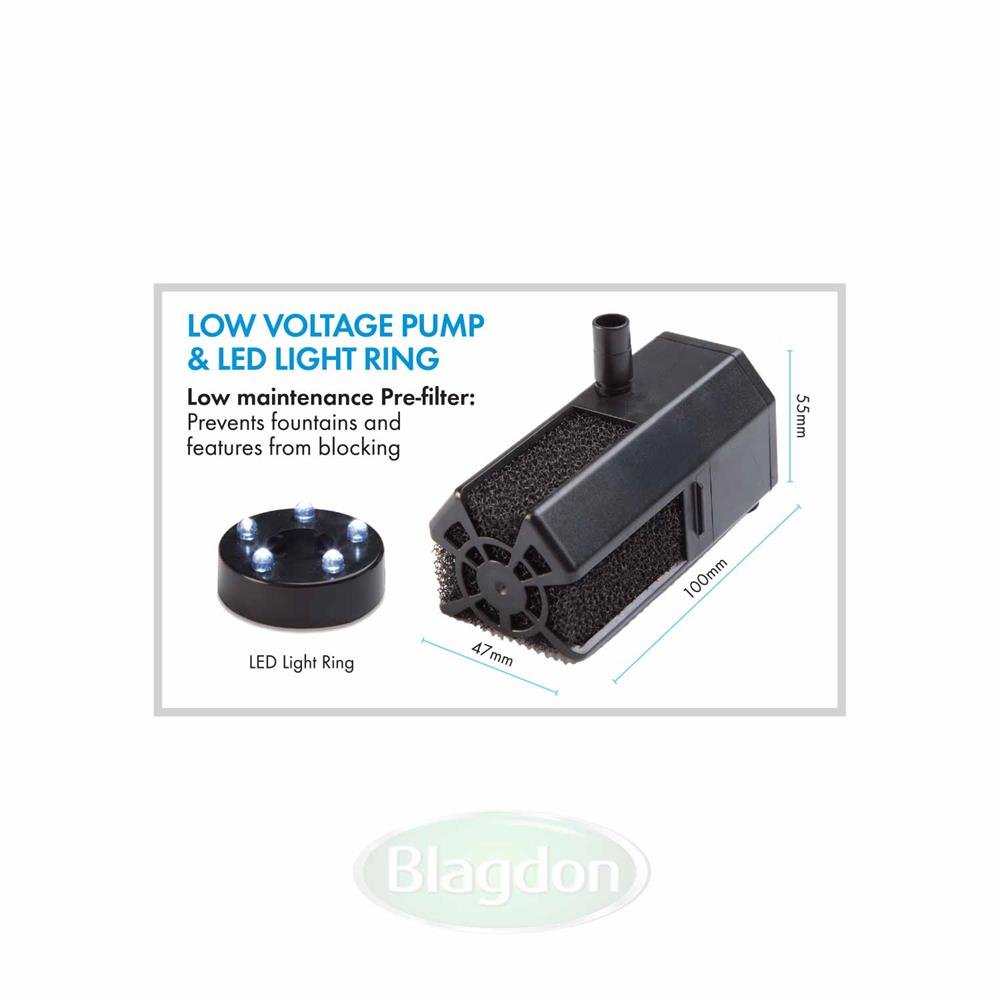 Blagdon Liberty Pump 200 & LED Kit battery power solar recharge (1057233)