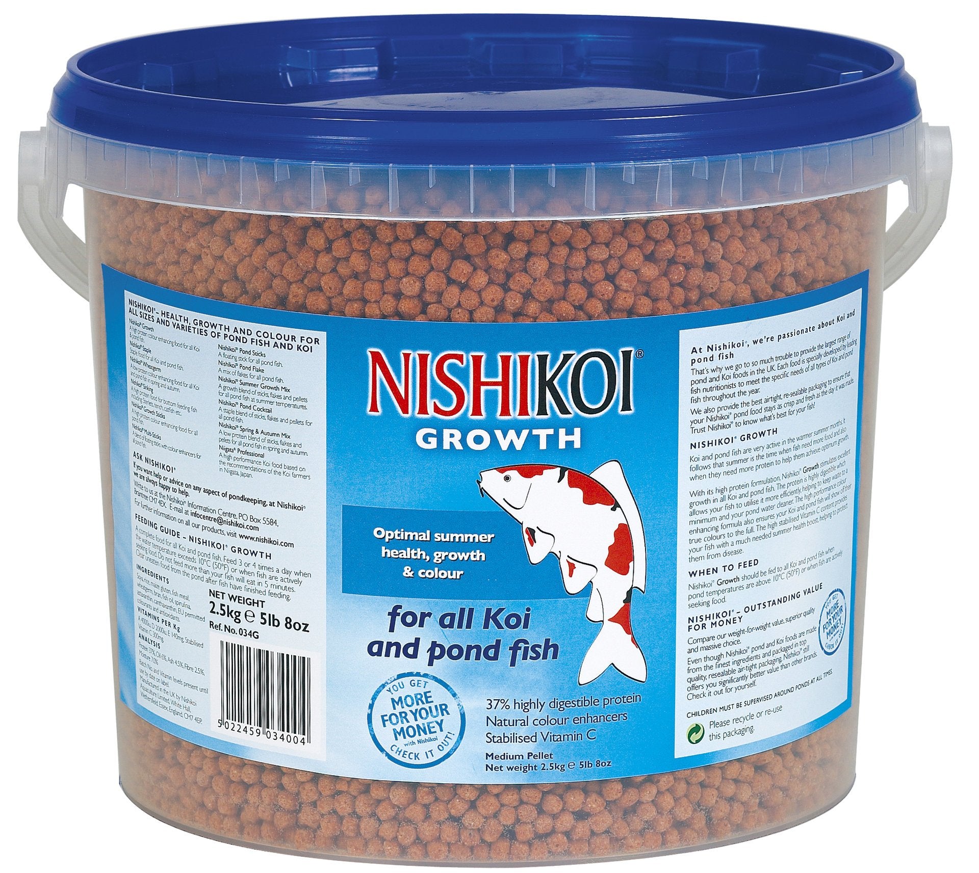 Nishikoi Growth Koi & Pond Fish Food Pellets Medium 2.5Kg